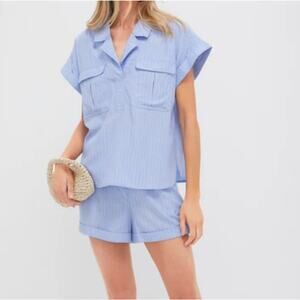 Tuckernuck 2 Piece Short Set Cornflower Blue Striped Beachy Coastal Sz 3XL